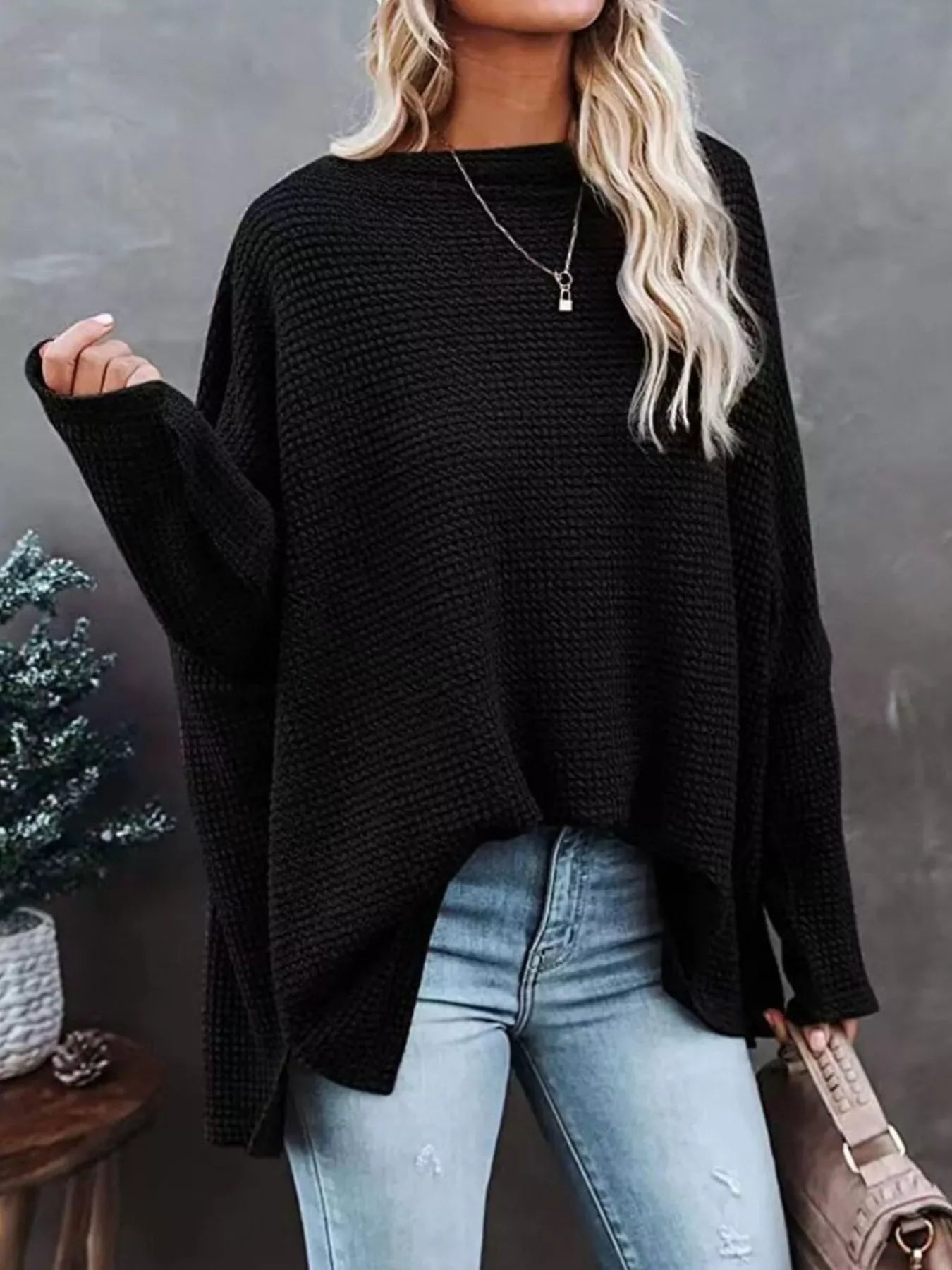 Waffle Knit Boat Neck T-Shirt - Trendsi - Flyclothing LLC