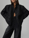 Sequin Detail Pocketed Long Sleeve Jacket - Trendsi