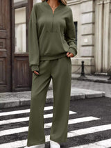 Half Zip Sweatshirt and Wide-Leg Pants Set - Trendsi - Flyclothing LLC