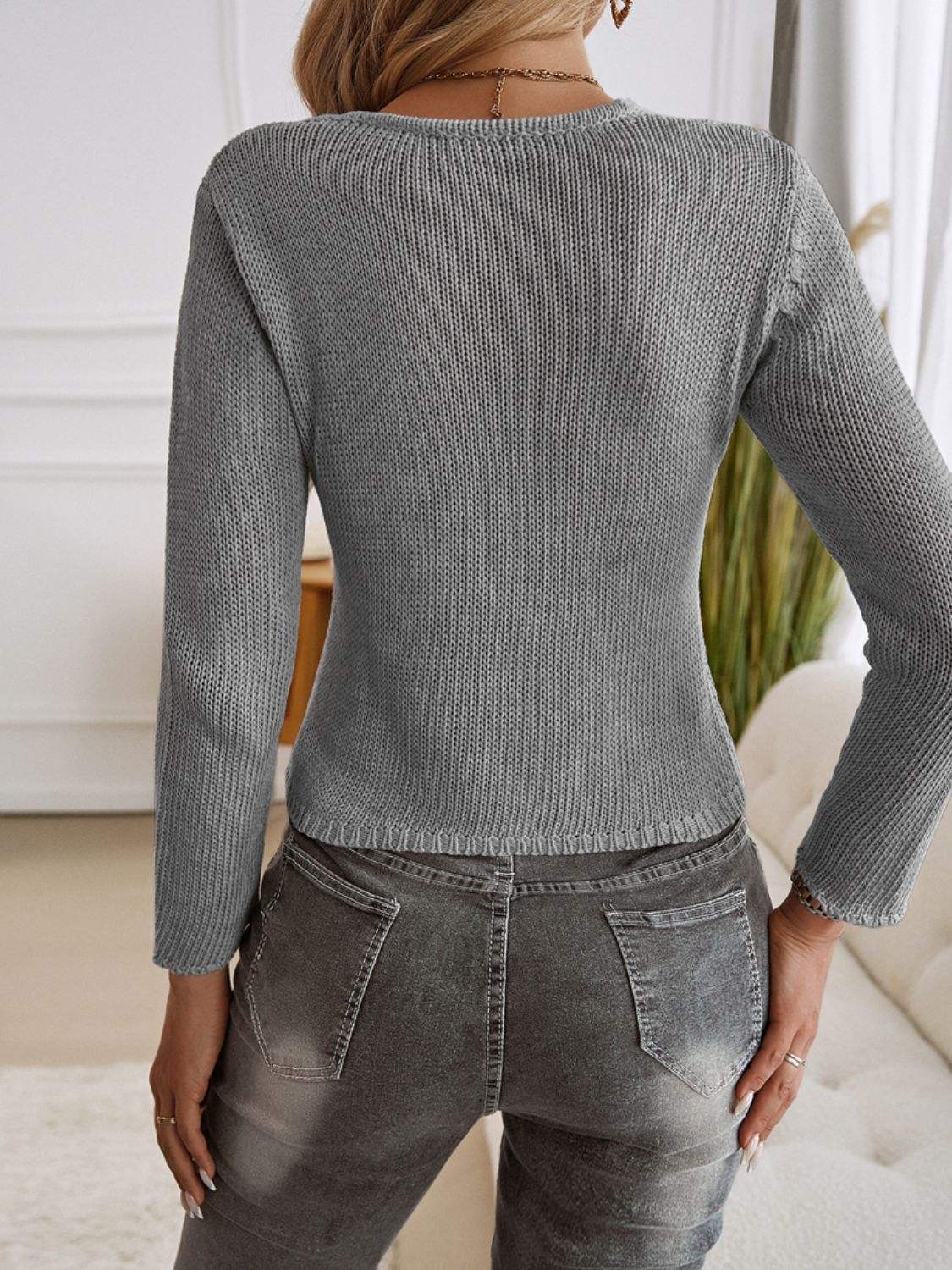 Devine Long Sleeve Cropped Cardigan - Trendsi - Flyclothing LLC