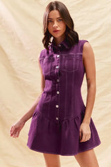 SO ME Button Down Sleeveless Collared Game Day Mini Dress - Trendsi - Flyclothing LLC