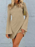 Backless Round Neck Long Sleeve Mini Dress - Trendsi - Flyclothing LLC