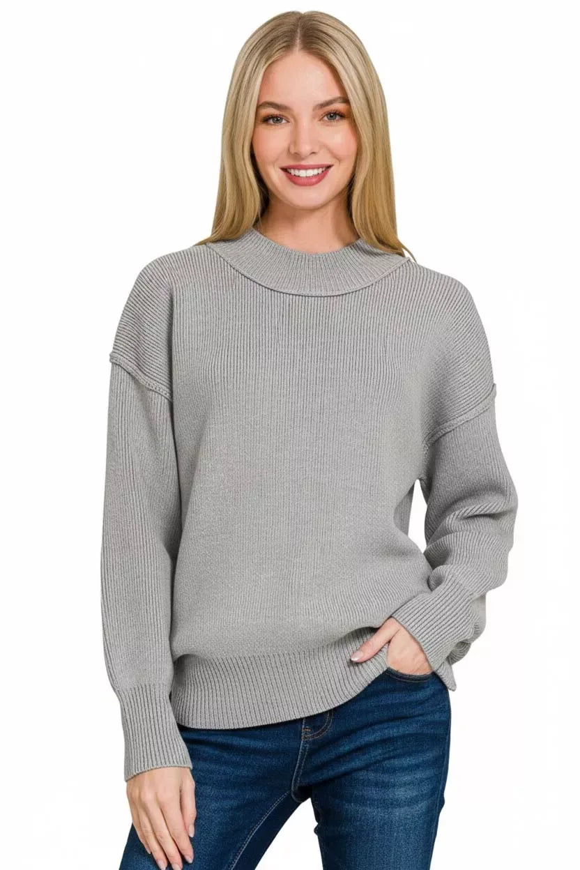 Zenana Wide Neckband Drop Shoulder Sweater - Trendsi - Flyclothing LLC