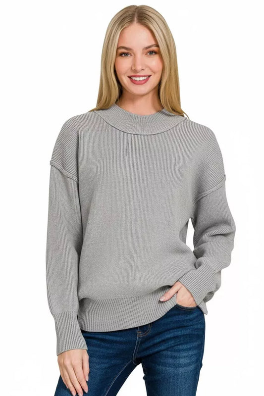 Zenana Wide Neckband Drop Shoulder Sweater - Trendsi - Flyclothing LLC