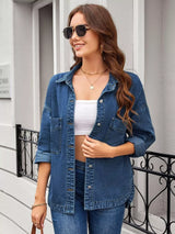 Button Up Long Sleeve Denim Shirt - Trendsi - Flyclothing LLC