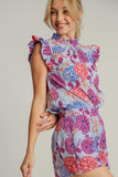 Umgee Full Size Floral Print Ruffled Cap Sleeve Blouse Plus Size - Trendsi - Flyclothing LLC
