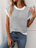 Striped Round Neck Short Sleeve Knit Top - Trendsi