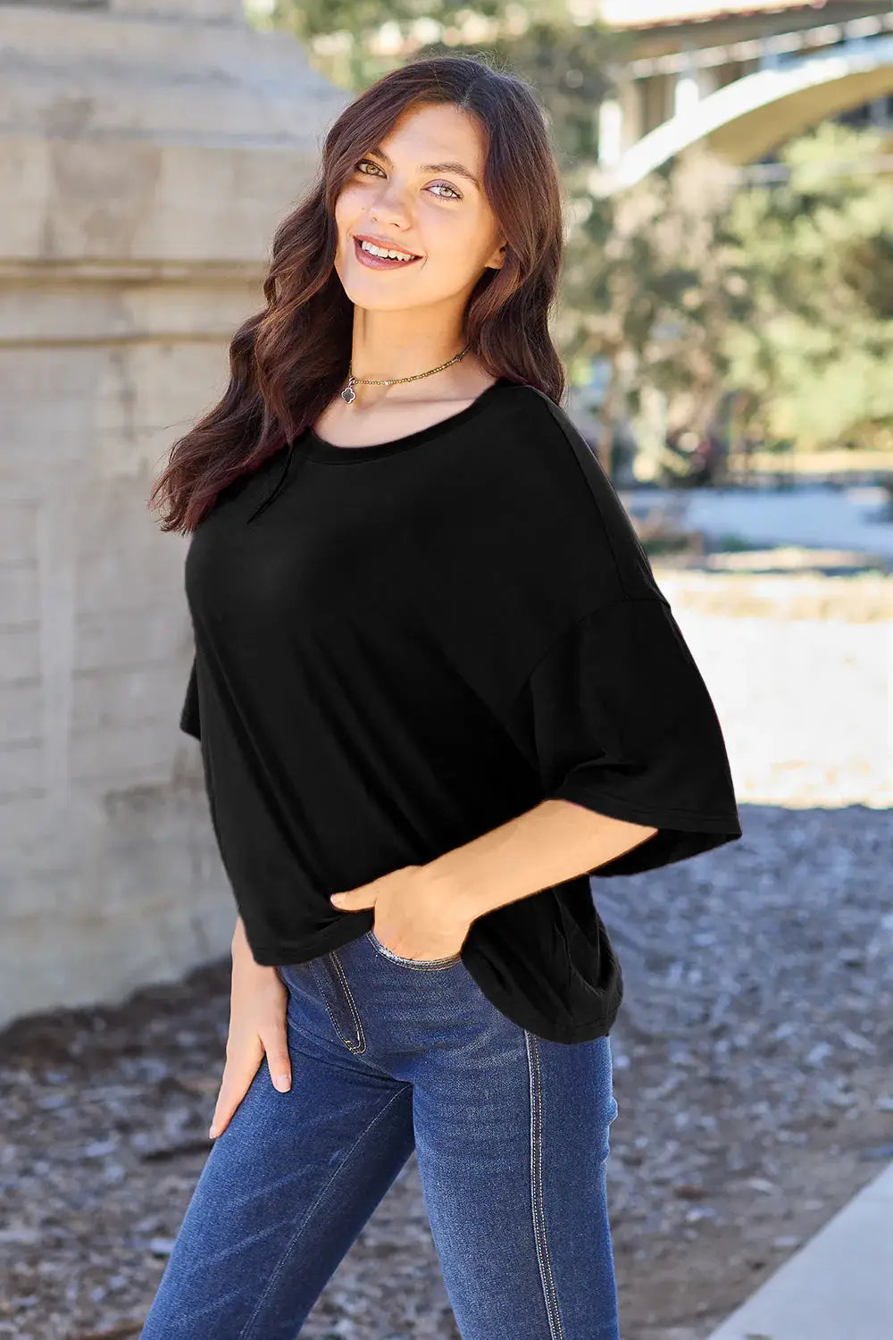 Basic Bae Bamboo Full Size Round Neck Drop Shoulder T-Shirt - ShopBasicbae - Flyclothing LLC