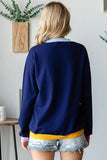 First Love Contrast Ribbed Round Neck Long Sleeve Sweater - Trendsi