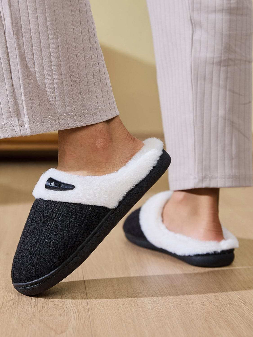 Horn Buckle Furry Texture Flat Slippers - Trendsi - Flyclothing LLC