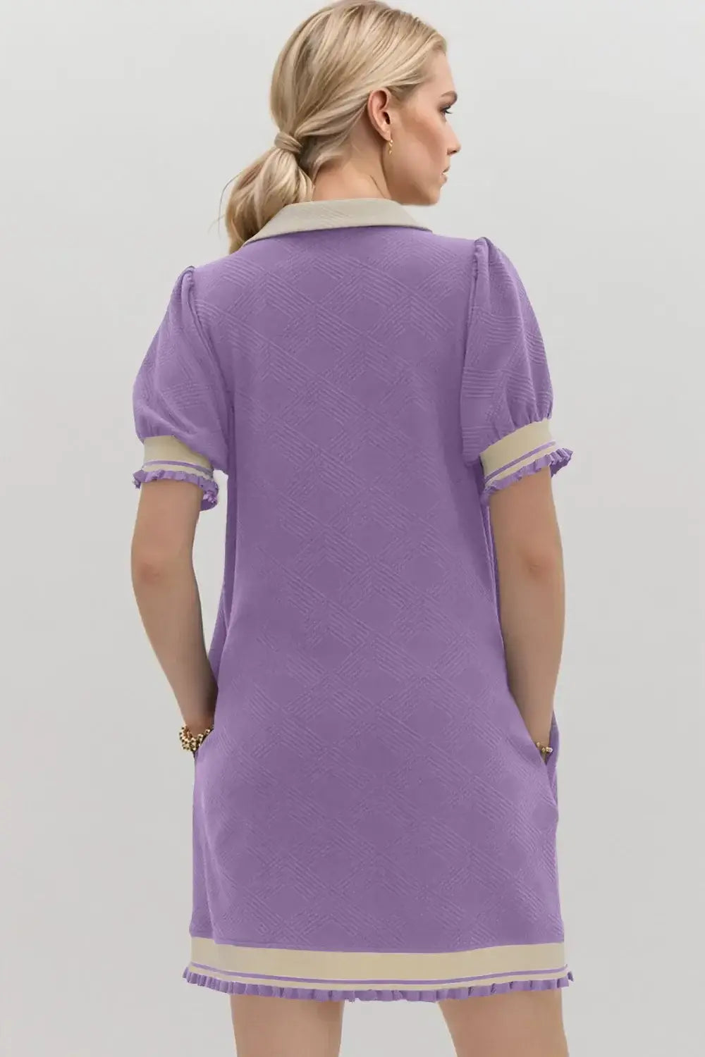 Oh Frill Contrast Trim Johnny Collar Short Sleeve Mini Dress - Trendsi - Flyclothing LLC