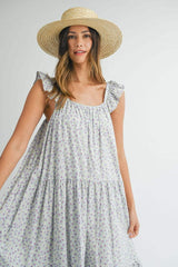 MABLE Floral Ruffle Shoulder Tiered Midi Dress - Trendsi - Flyclothing LLC