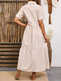 Striped Collared Neck Short Sleeve Dress - Trendsi