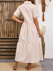 Striped Collared Neck Short Sleeve Dress