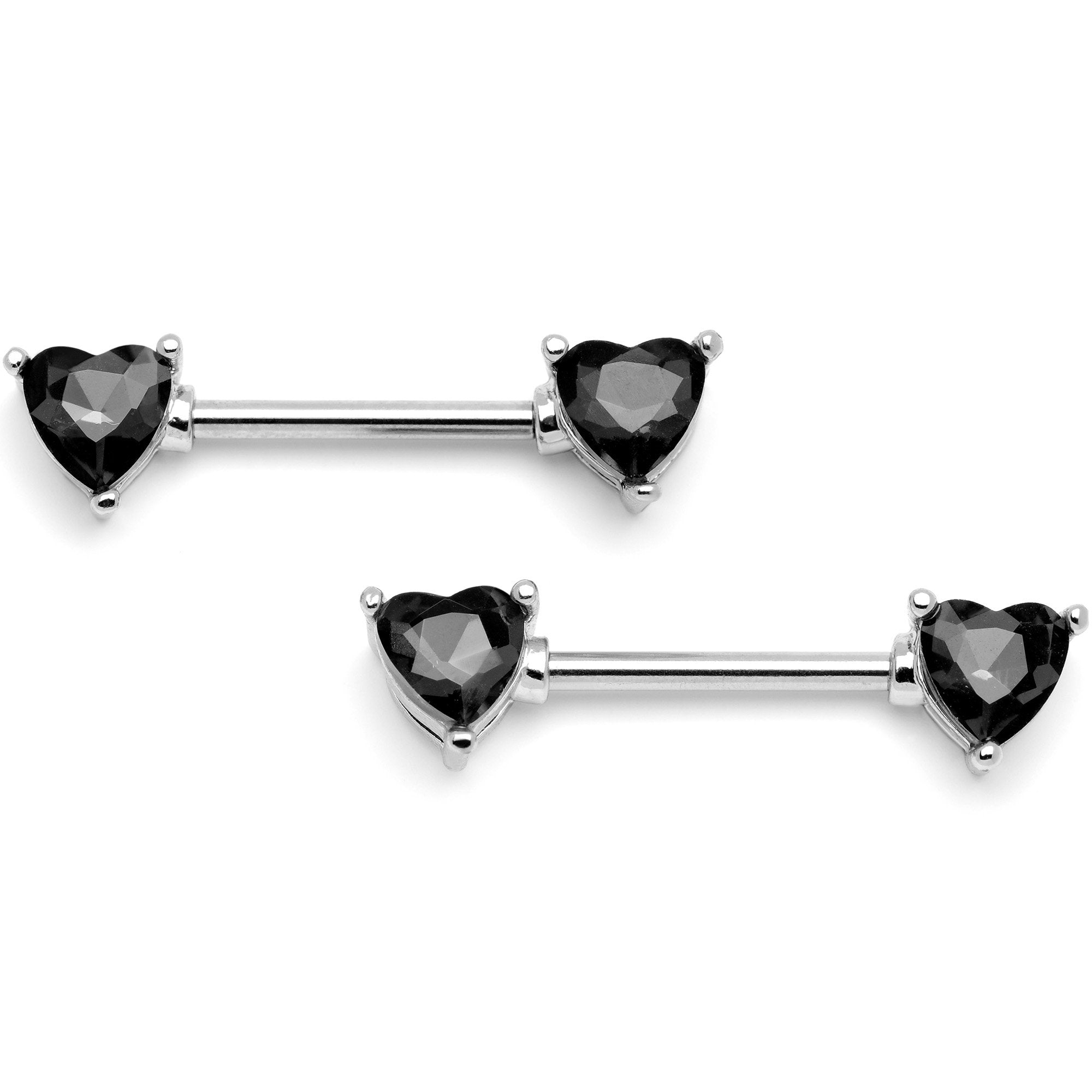 14G 9/16 Black Gem Hearts of Love Barbell Nipple Ring Set - BodyCandy - Flyclothing LLC