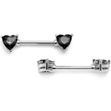 14G 9/16 Black Gem Hearts of Love Barbell Nipple Ring Set - BodyCandy - Flyclothing LLC