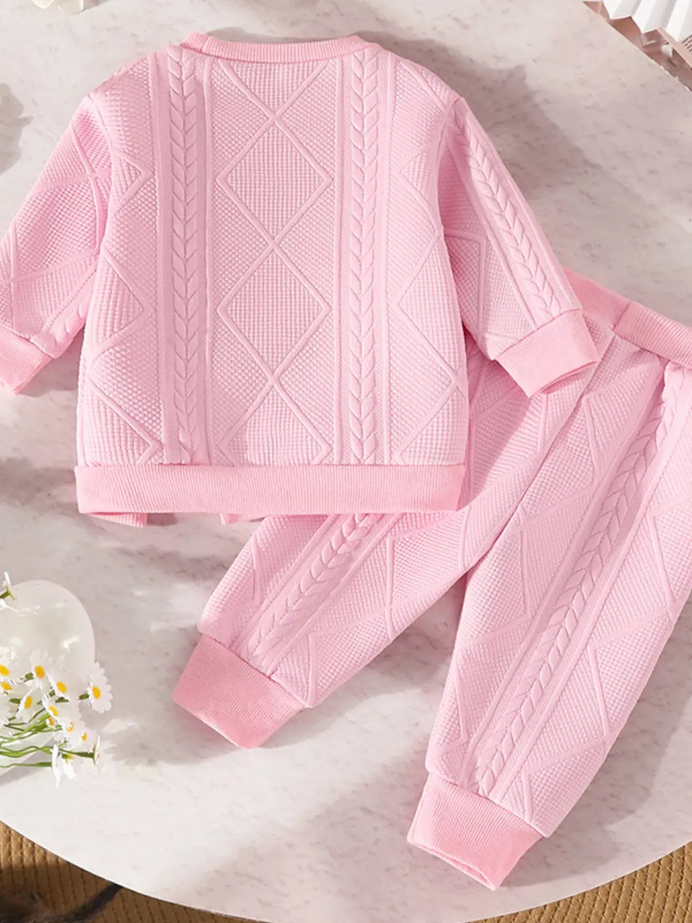 Children's Flower Textured Top and Pants Set - Trendsi - Flyclothing LLC