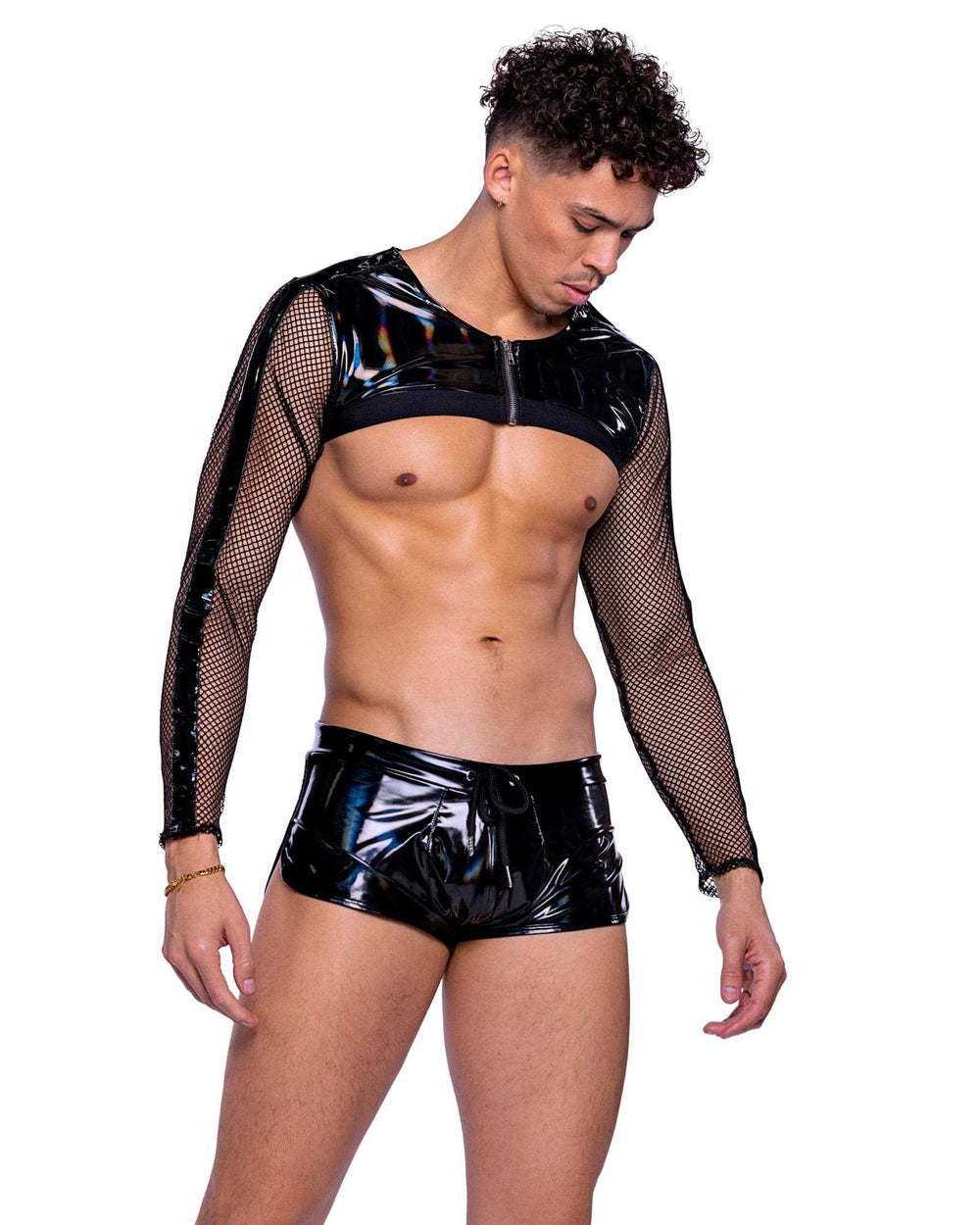 Roma Costume 6518 Vinyl with Iridescent Print Long Sleeved Fishnet Top - Roma Costume