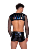 Roma Costume 6518 Vinyl with Iridescent Print Long Sleeved Fishnet Top - Roma Costume