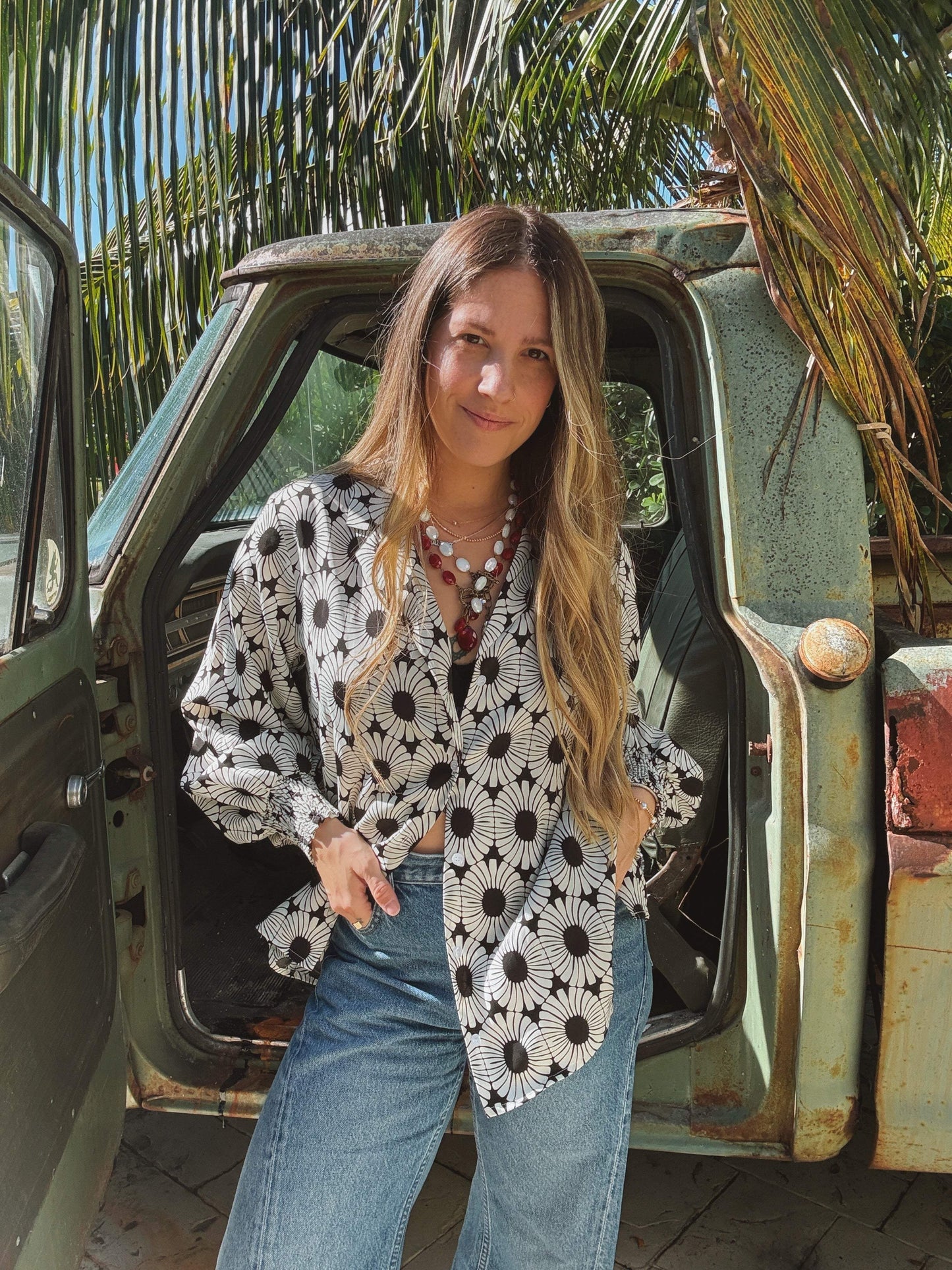 White Wedding Retro Floral Button Up Blouse PREORDER JUNE/JULY 2026 - Lil Bee's Bohemian - Flyclothing LLC