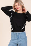 Mittoshop Contrast Trim Ruffled Round Neck Knit Top - Trendsi