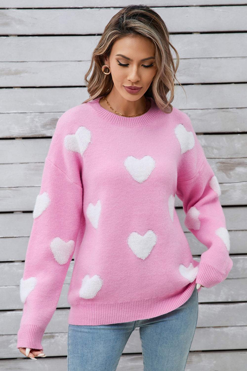 Angel Wings Heart Round Neck Long Sleeve Sweater - Trendsi - Flyclothing LLC