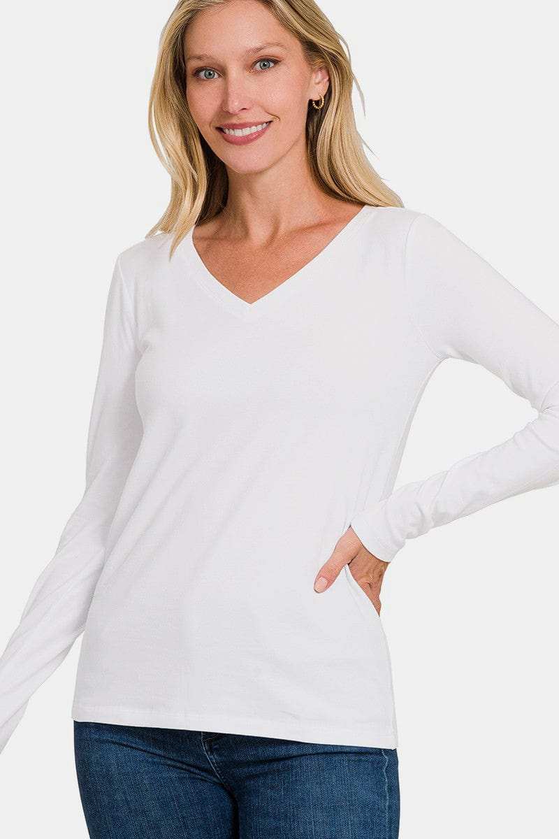 Zenana Full Size V-Neck Long Sleeve T-Shirt - Trendsi - Flyclothing LLC