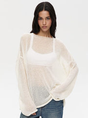 Round Neck Long Sleeve Knit Cover Up - Trendsi