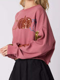 Sequined Pumpkin Halloween Crop Sweatshirt - Trendsi - Flyclothing LLC