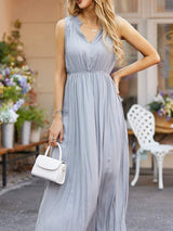 Ruched Notched Sleeveless Midi Dress - Trendsi - Flyclothing LLC