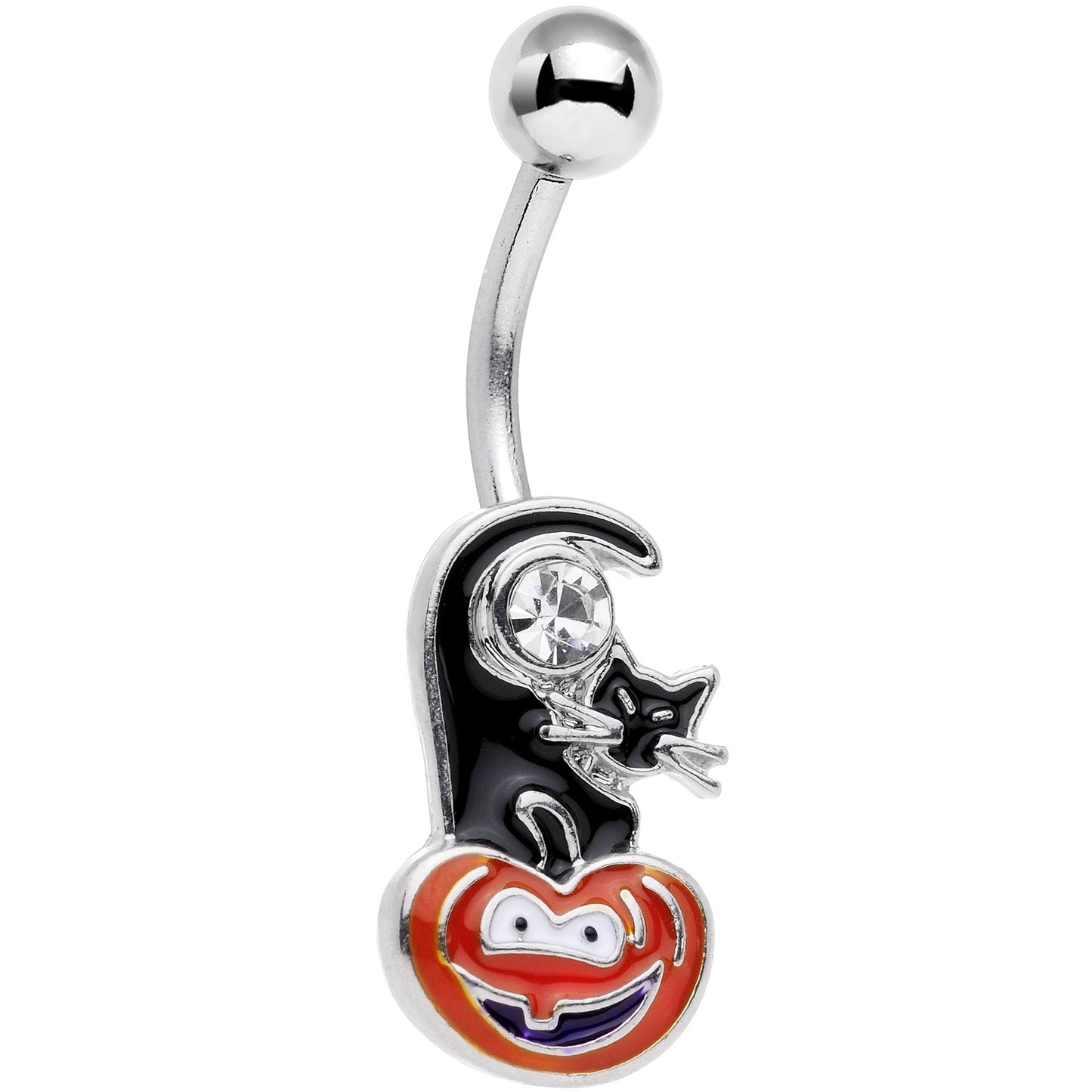 Clear Gem Halloween Black Cat Jack O Lantern Belly Ring - BodyCandy - Flyclothing LLC