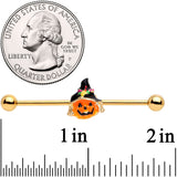 14G Gold Tone Halloween Jack O Lantern Industrial Barbell 38mm - BodyCandy - Flyclothing LLC