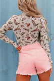 Printed Mock Neck Long Sleeve Bodysuit - Trendsi - Flyclothing LLC
