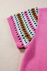 Contrast Short Sleeves Round Neck Sweater - Trendsi - Flyclothing LLC