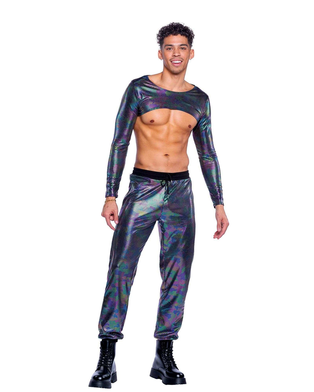 Roma Costume 6531 Rainbow Shimmer Camouflage Long Sleeved Crop Top - Roma Costume