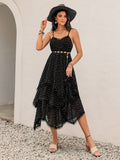Lace Detail Layered Printed Midi Cami Dress - Trendsi