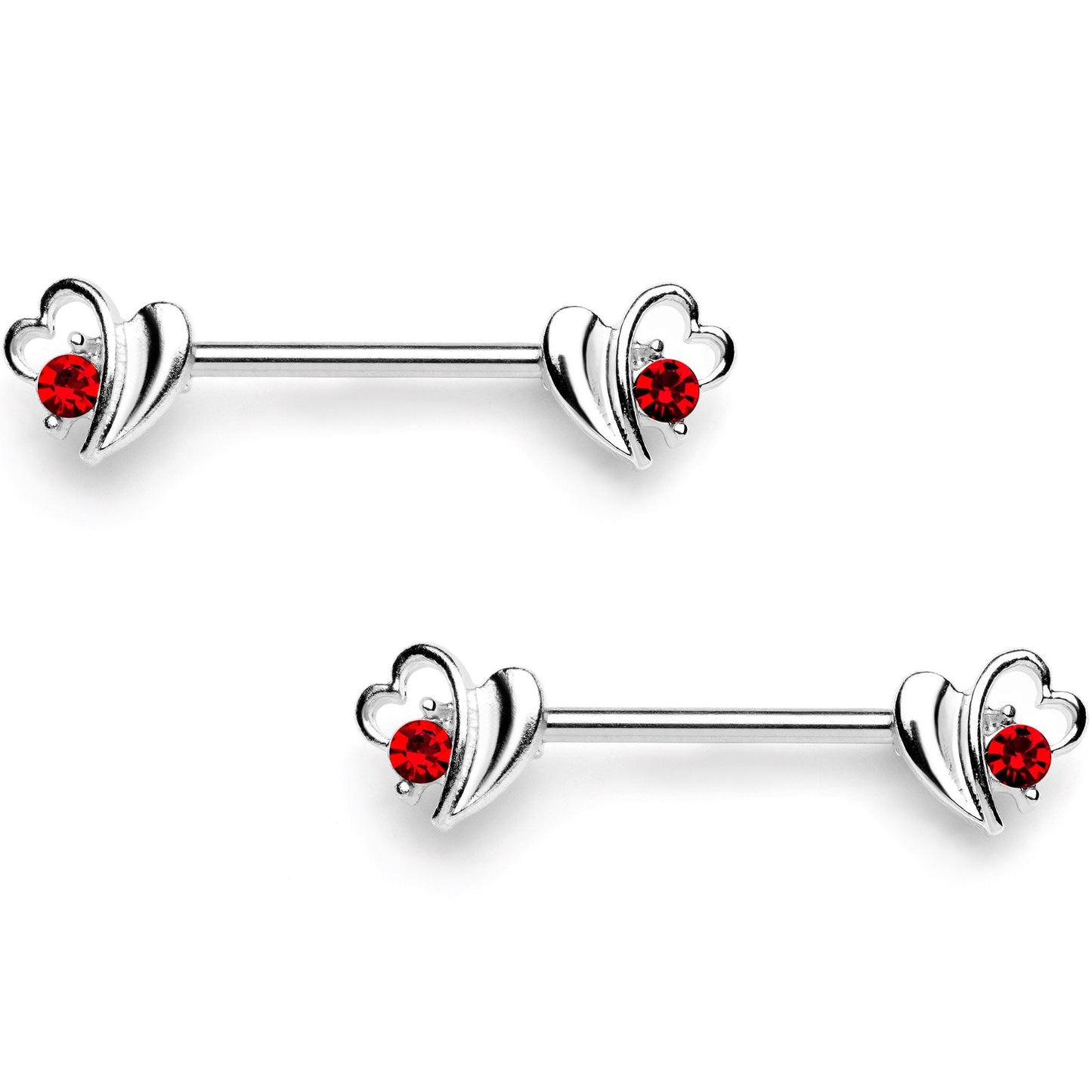 14G 9/16 Red Gem Love Wave Barbell Nipple Ring Set - BodyCandy - Flyclothing LLC