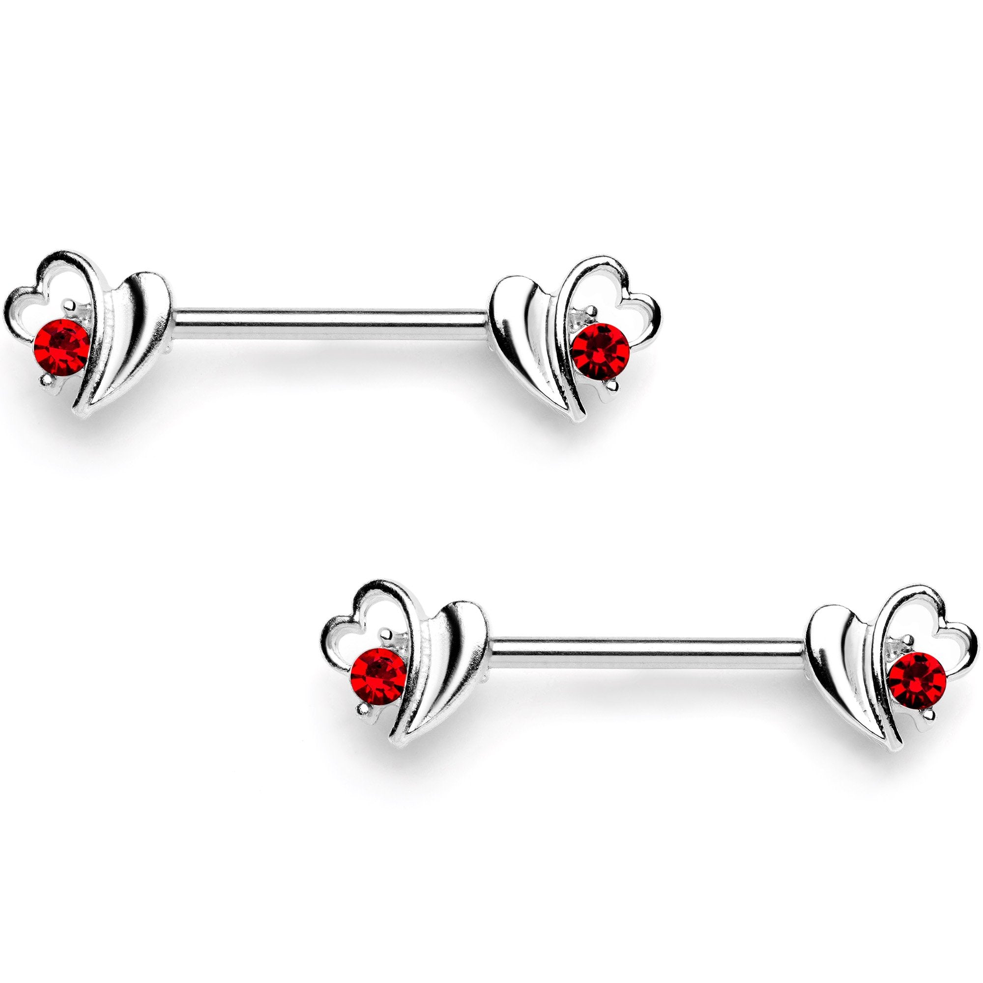 14G 9/16 Red Gem Love Wave Barbell Nipple Ring Set - BodyCandy - Flyclothing LLC