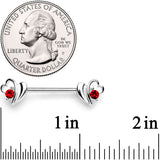 14G 9/16 Red Gem Love Wave Barbell Nipple Ring Set - BodyCandy - Flyclothing LLC