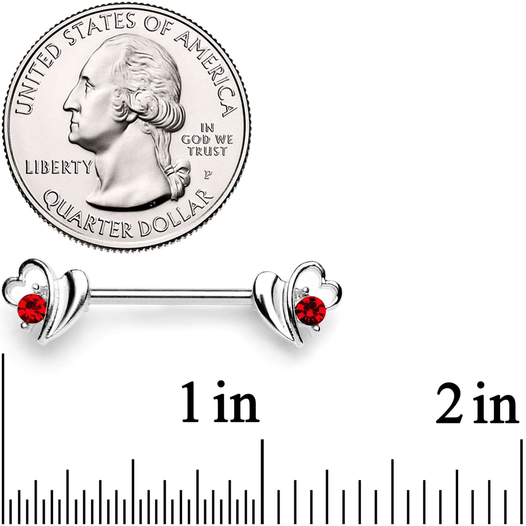 14G 9/16 Red Gem Love Wave Barbell Nipple Ring Set - BodyCandy - Flyclothing LLC