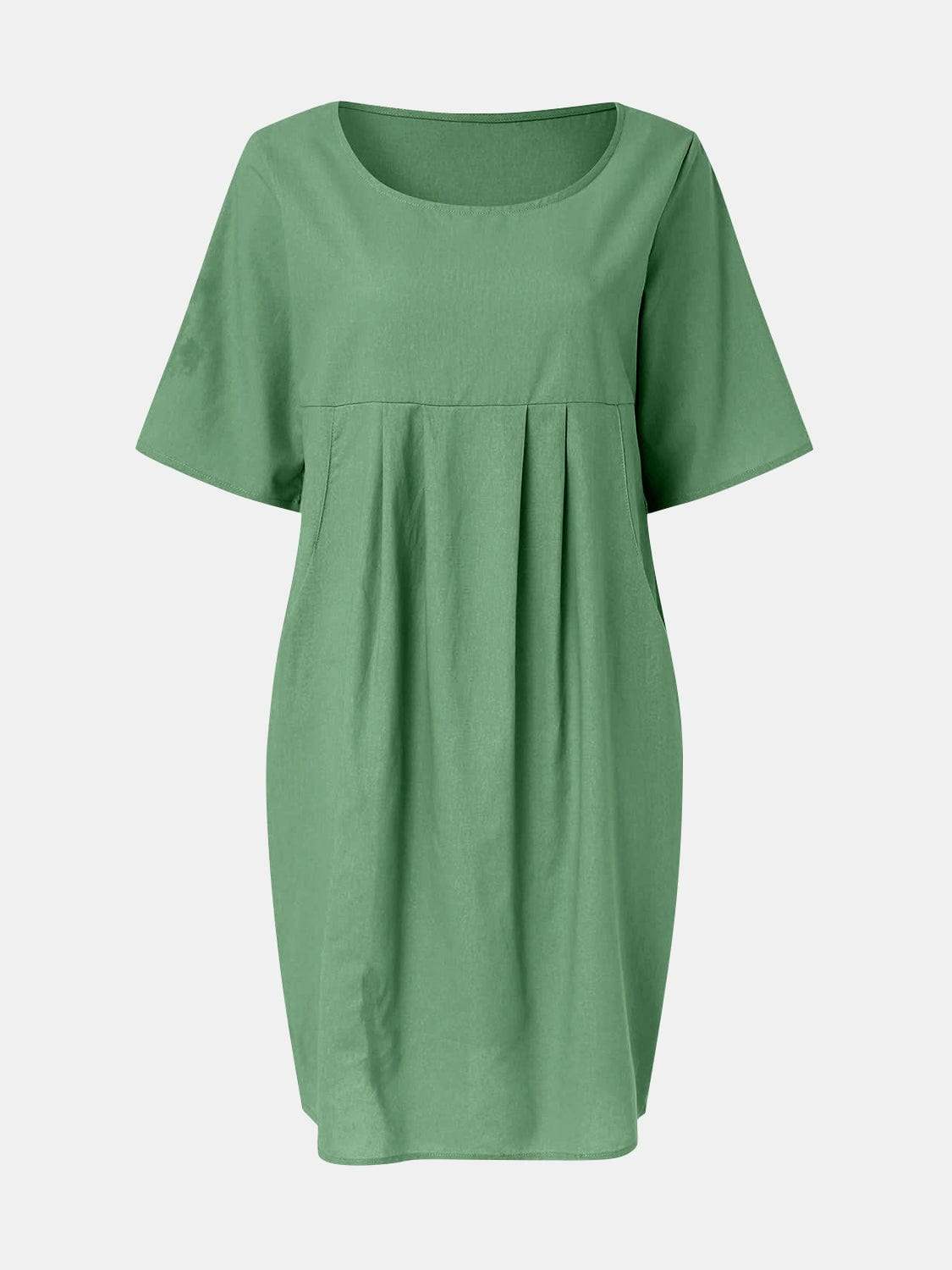 Full Size Round Neck Half Sleeve Dress with Pockets - Trendsi - Flyclothing LLC