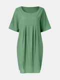 Full Size Round Neck Half Sleeve Dress with Pockets - Trendsi - Flyclothing LLC