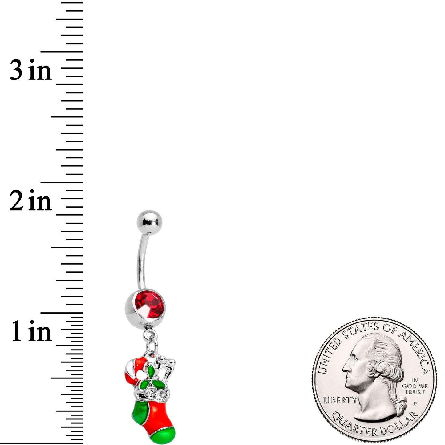 Red Gem Christmas Morning Holiday Stocking Dangle Belly Ring - BodyCandy - Flyclothing LLC