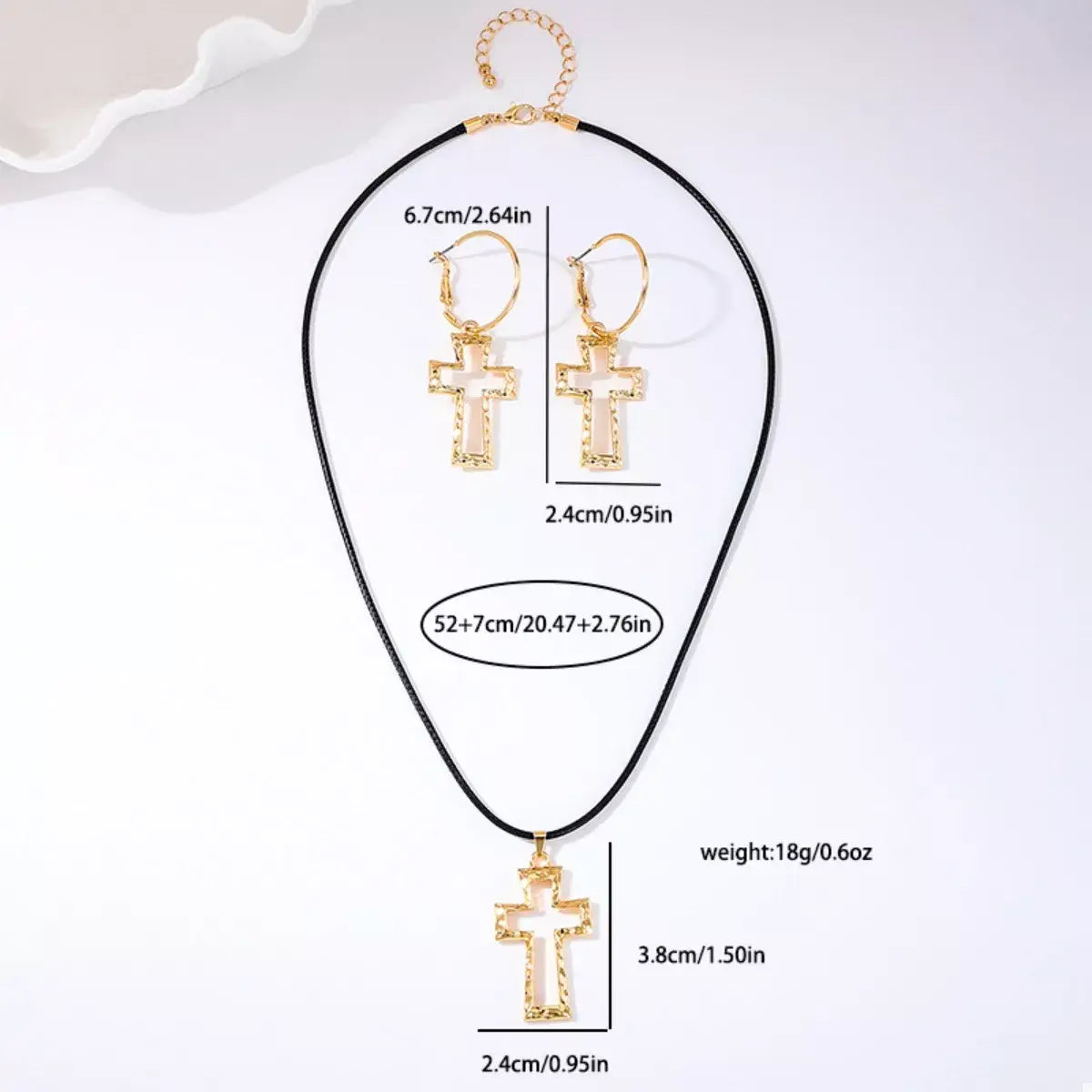 Cross Pendant Necklace & Hoop Earrings Jewelry Set - Trendsi - Flyclothing LLC