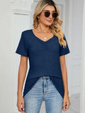 Ruched V-Neck Short Sleeve T-Shirt - Trendsi - Flyclothing LLC
