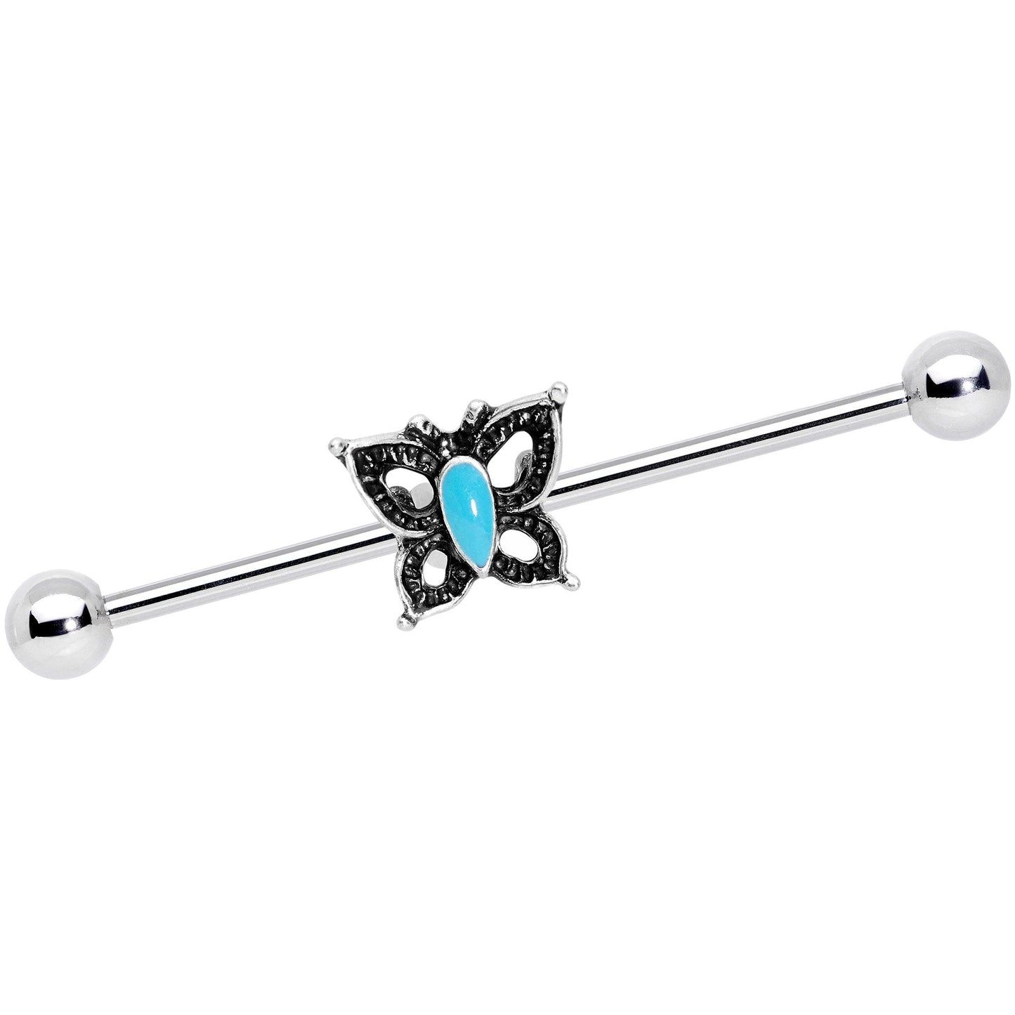 14G Faux Turquoise Southwest Butterfly Industrial Barbell 38mm - BodyCandy - Flyclothing LLC