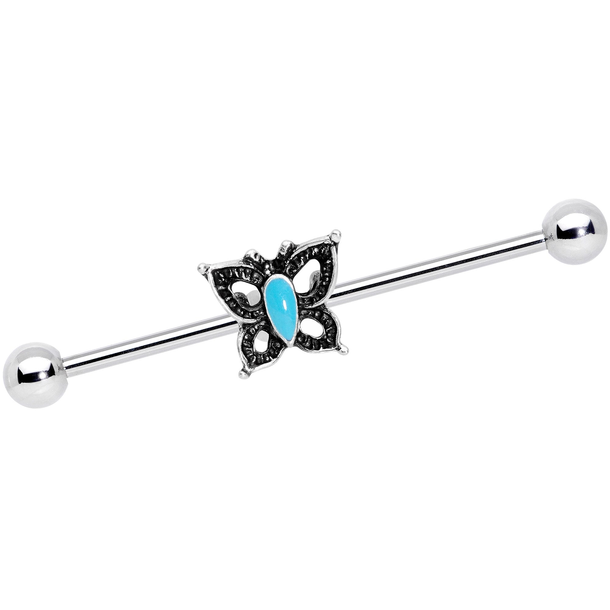 14G Faux Turquoise Southwest Butterfly Industrial Barbell 38mm - BodyCandy - Flyclothing LLC