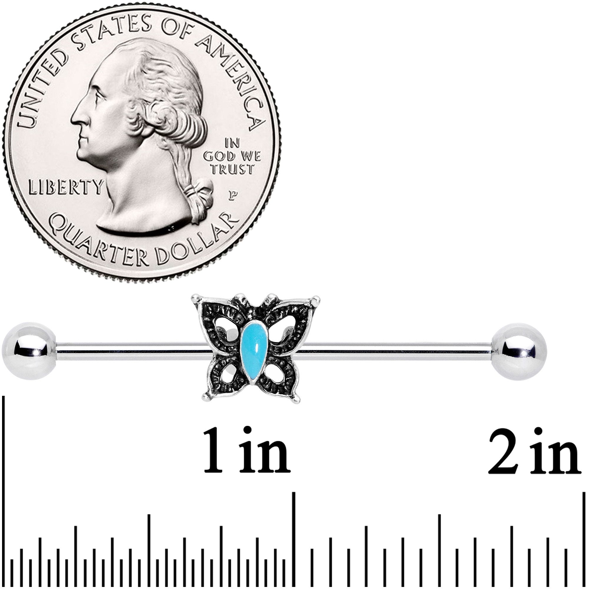 14G Faux Turquoise Southwest Butterfly Industrial Barbell 38mm - BodyCandy - Flyclothing LLC