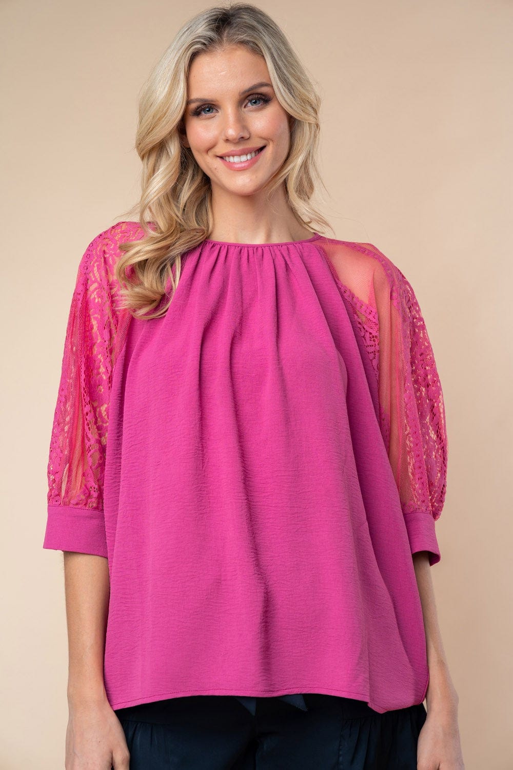 White Birch Round Neck Lace Half Sleeve Blouse Trendsi