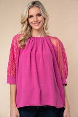 White Birch Round Neck Lace Half Sleeve Blouse Trendsi